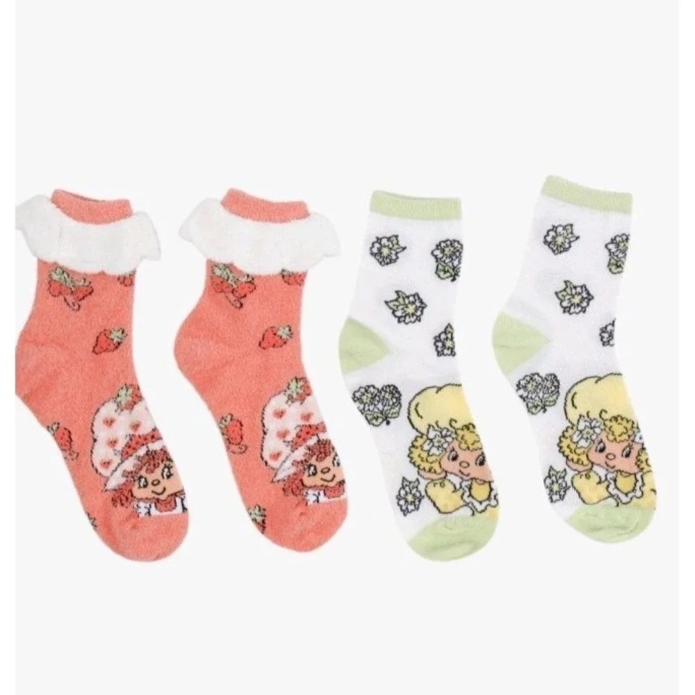 NEW Strawberry Shortcake Ruffle Cuff & Lemon Meringue Mid Crew Soft Socks 2 Pair